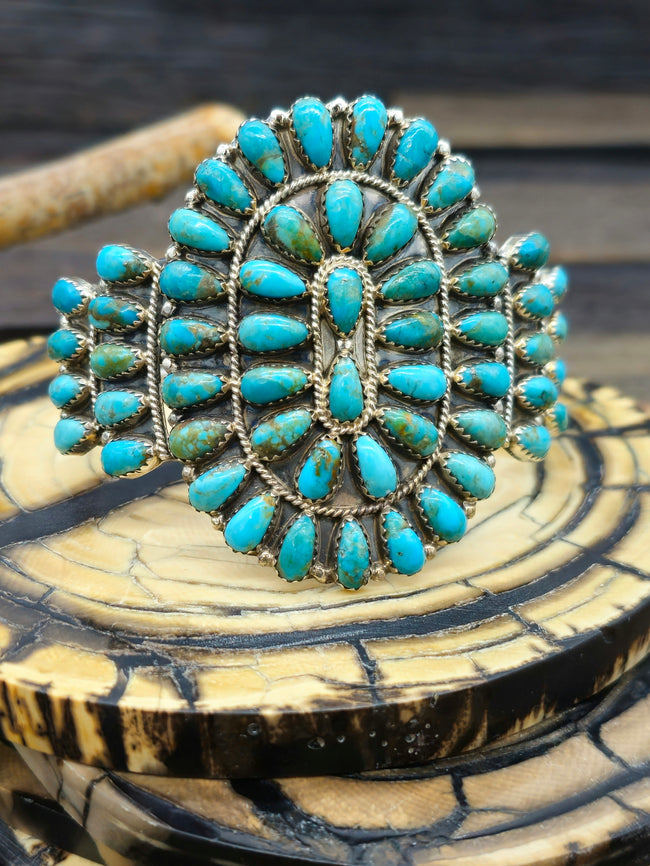 Blue and Green Turquoise Cluster Bracelet 6 1/2 in.