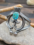 Cast Sterling Silver and Kingman Turquoise Naja Cuff by Aaron Anderson - 6 1/2 in. w/Gap