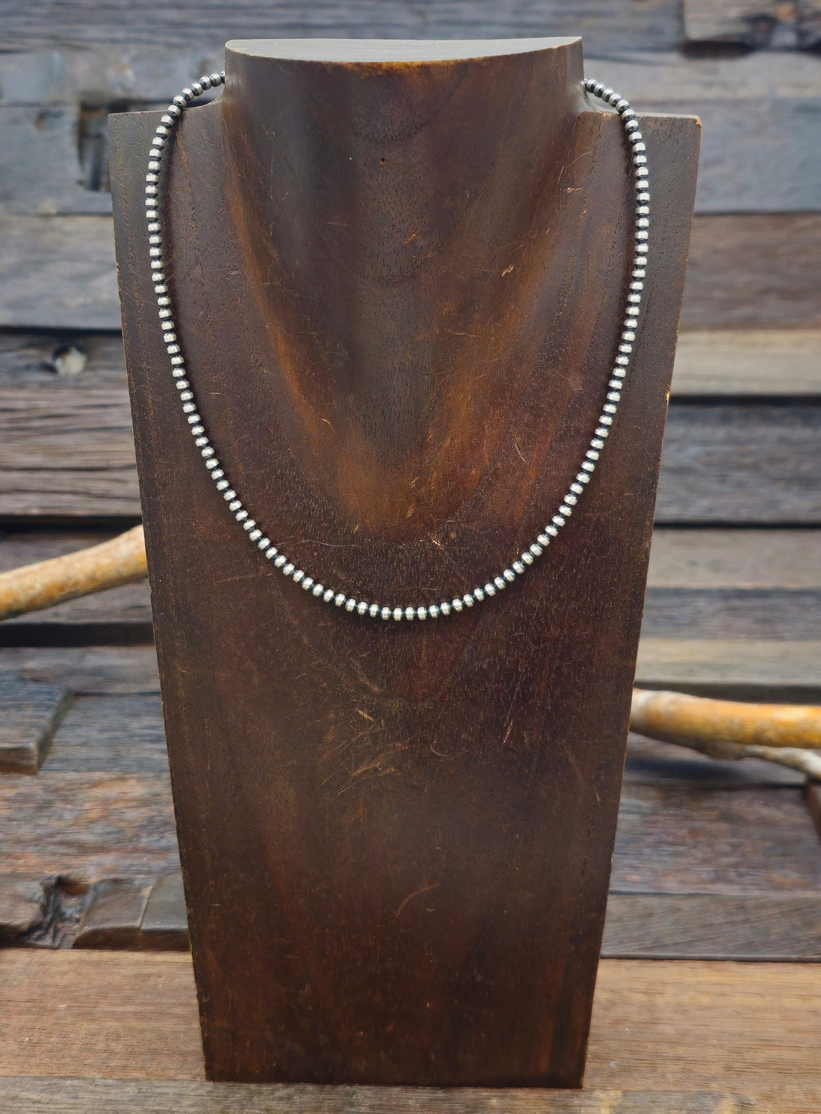 Sterling Silver Oxidized Bead Necklace 3mm 16 in.