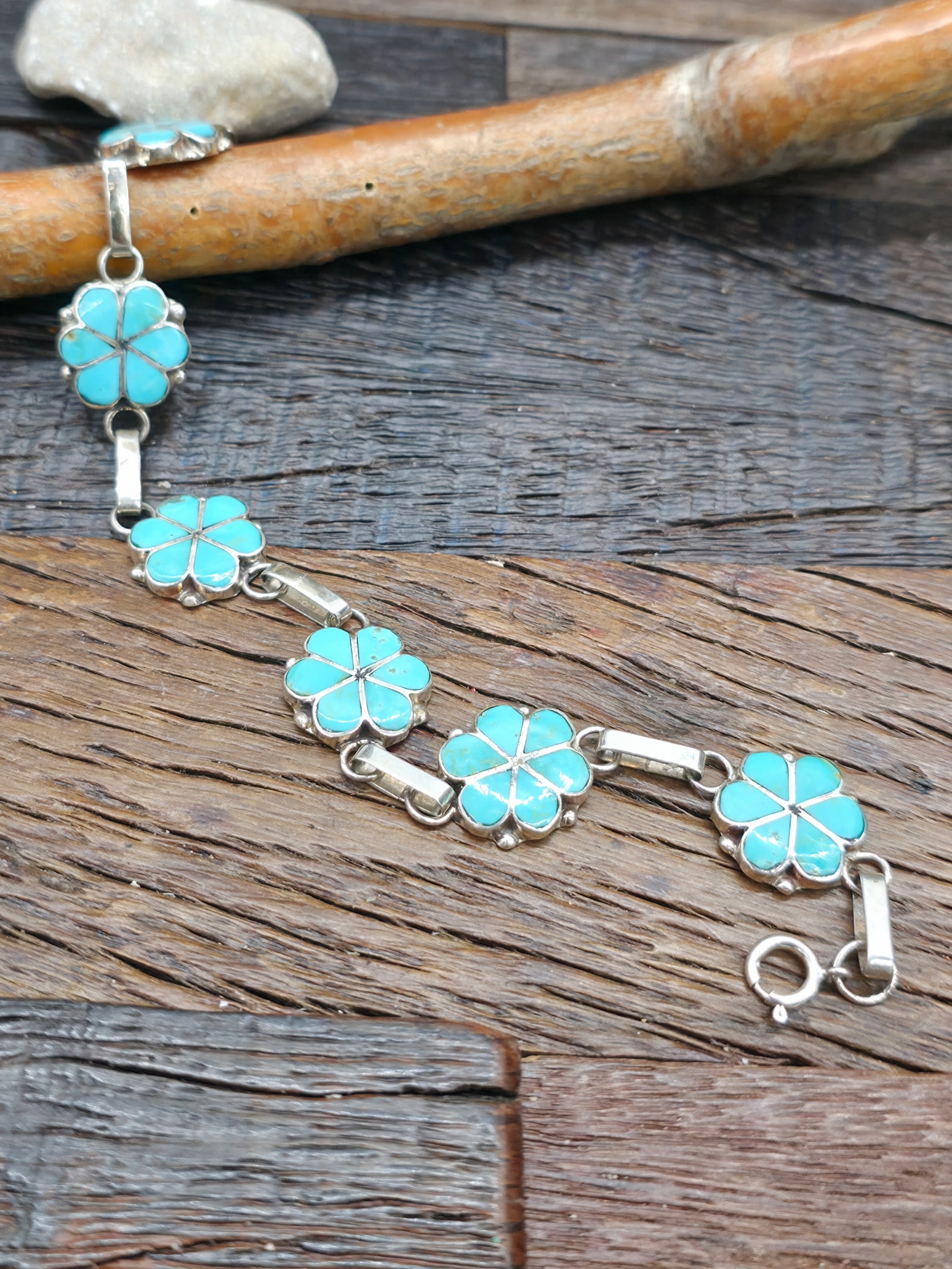 Sterling Silver Turquoise Inlay Link Bracelet by Gina Dosedo - 8 in.