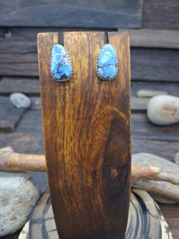 Dry Creek Turquoise Oval and Large Round Post Dangle Earrings by LaRose Ganadanegro