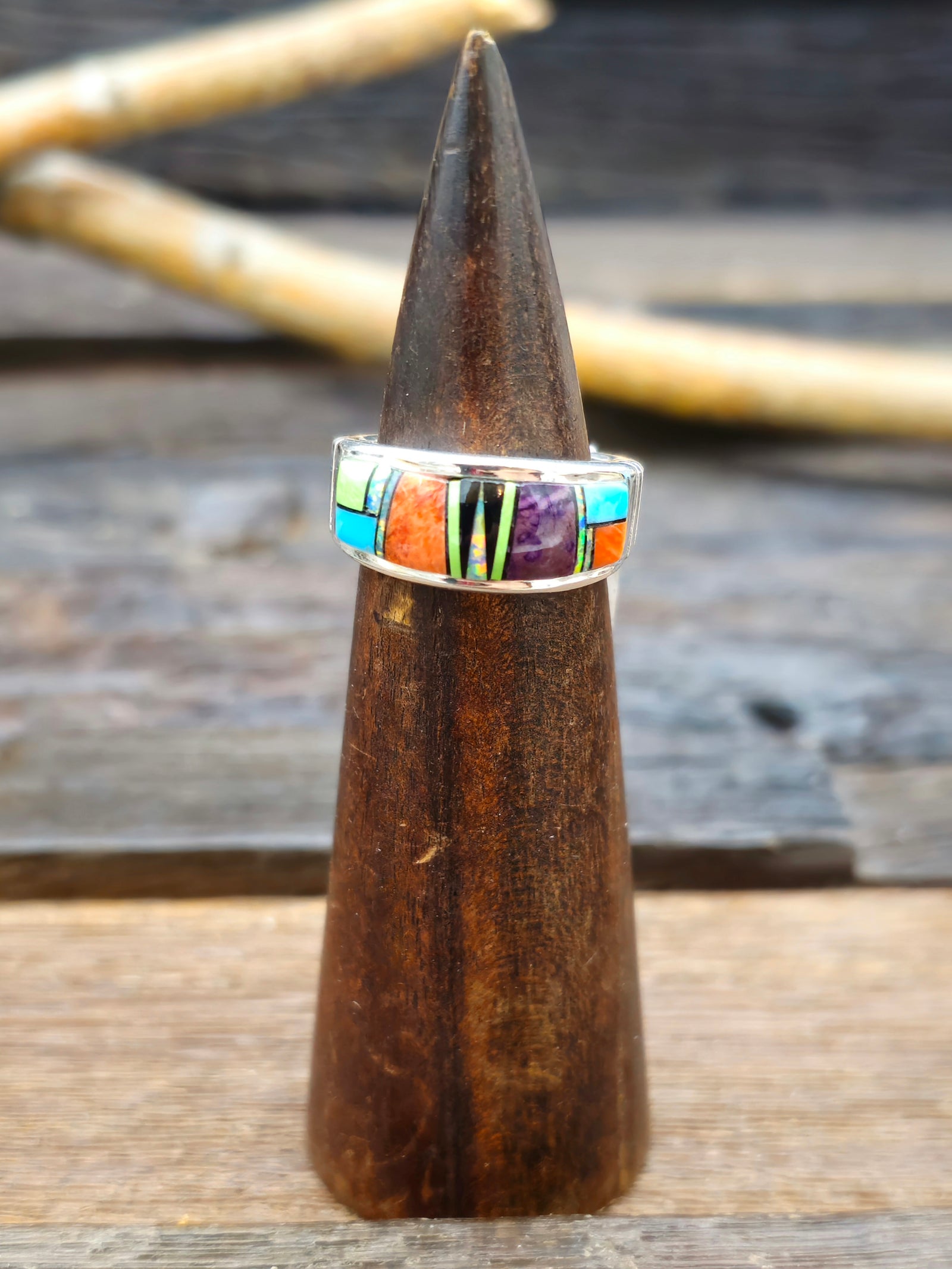 Multistone Inlay Sterling Silver Ring by  Rick T. - Size 9