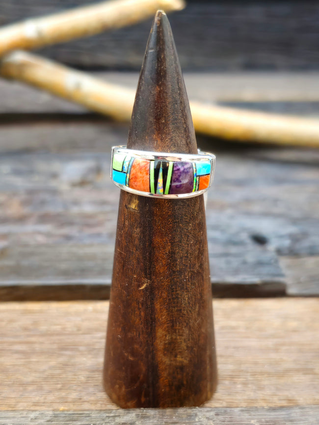 Multistone Inlay Sterling Silver Ring by  Rick T. - Size 9