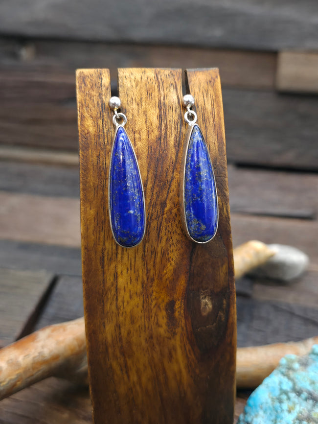 Sterling Silver Lapis Lazuli Post Dangle Earrings