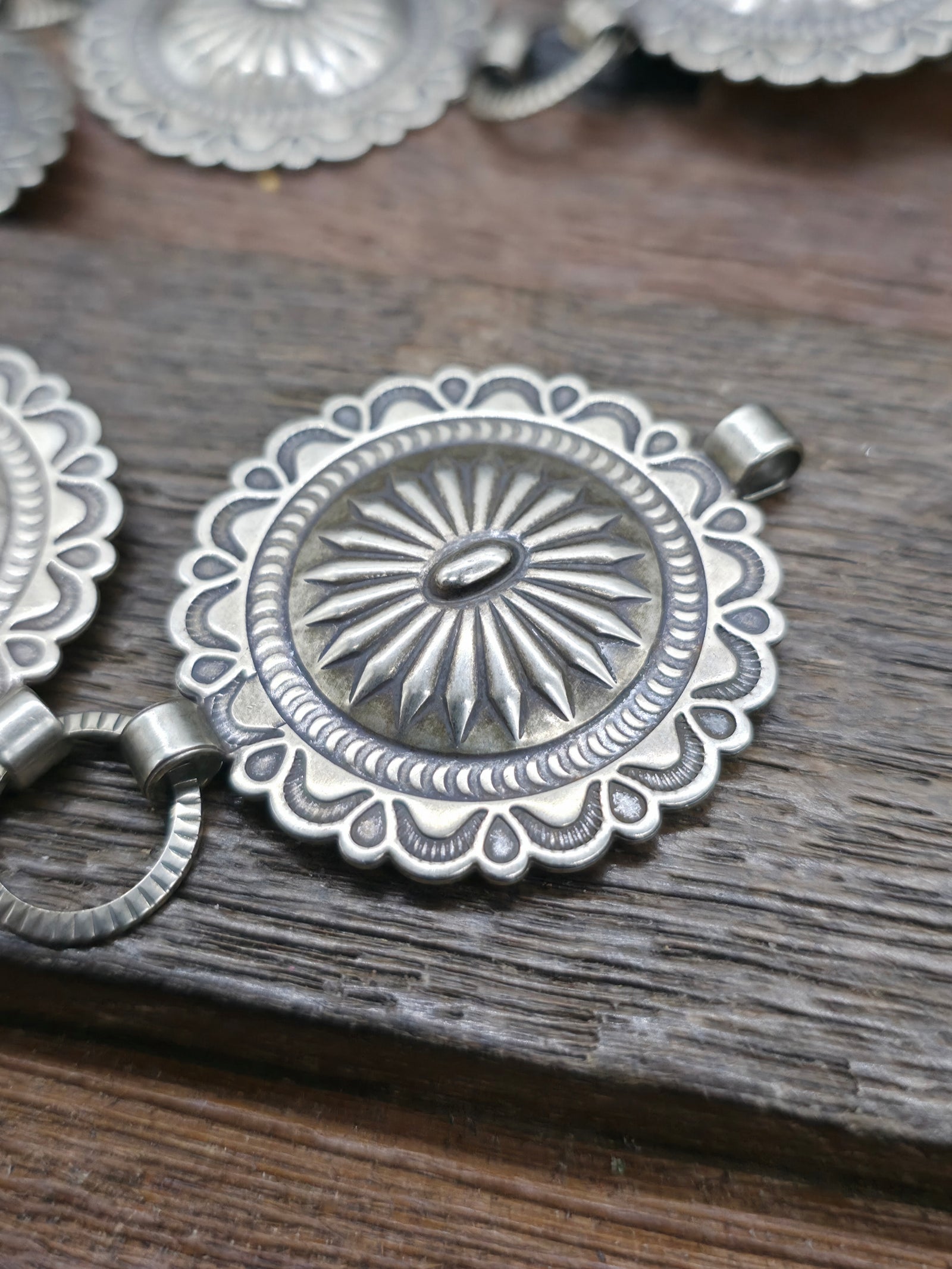 Stamped Nickle Silver Chain Concho Belt - 42 in.