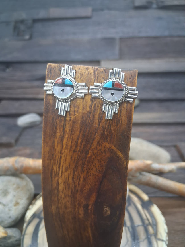 Sterling Silver Sunface Inlay Post Earrings by Clifford Cheama