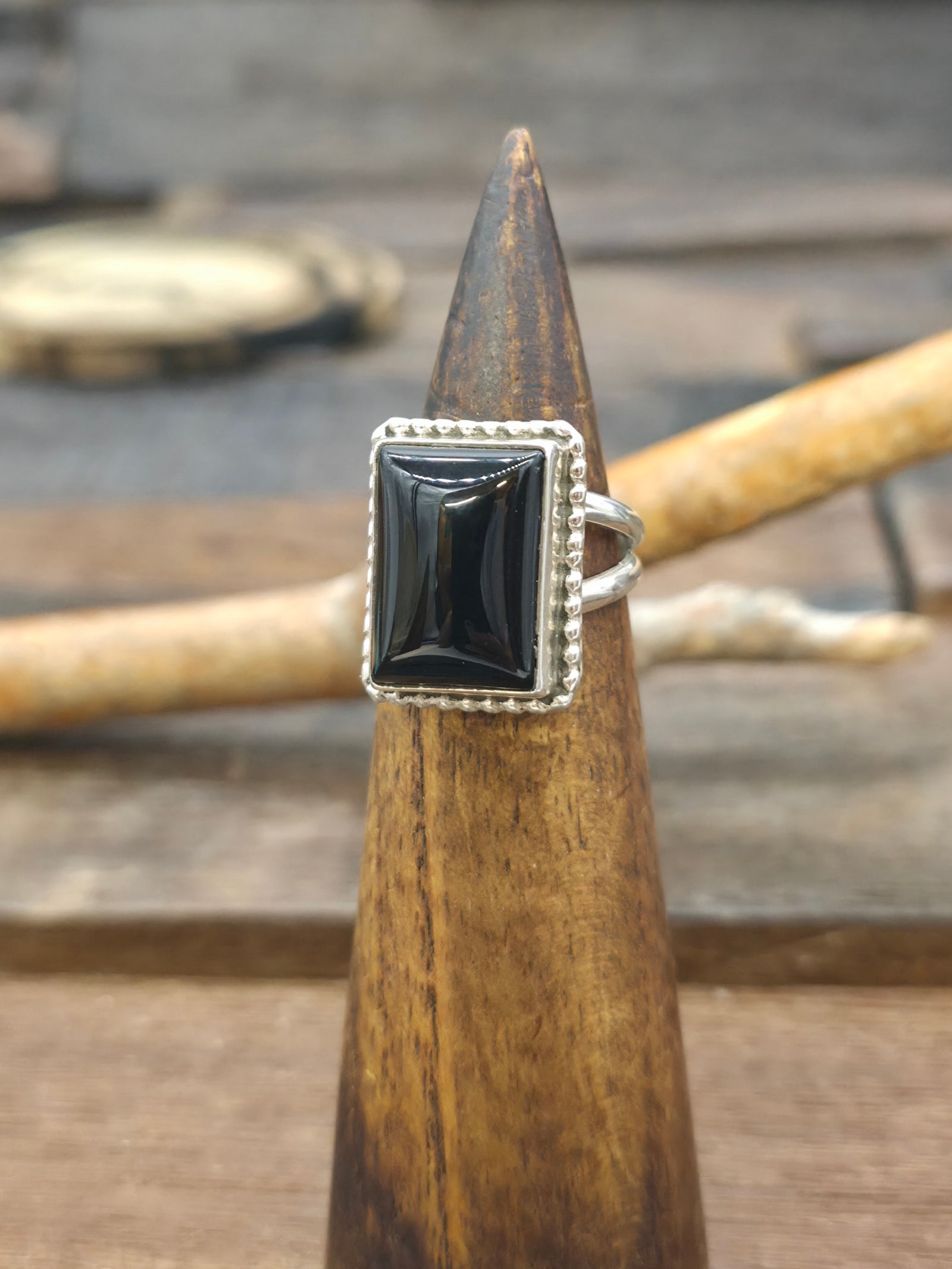 Sterling Silver Onyx Rectangle Ring by Jacob Troncosa - Adjustable