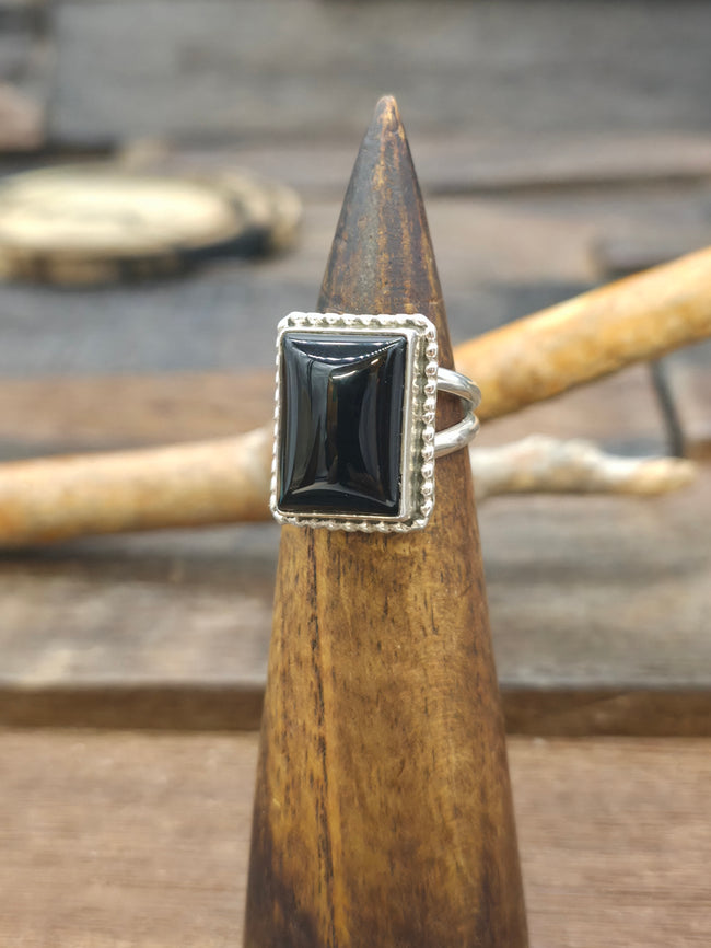 Sterling Silver Onyx Rectangle Ring by Jacob Troncosa - Adjustable