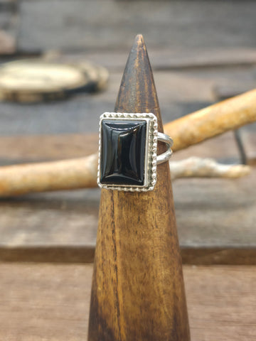 Oxidized Sterling Silver Turquoise Ring - Size 5
