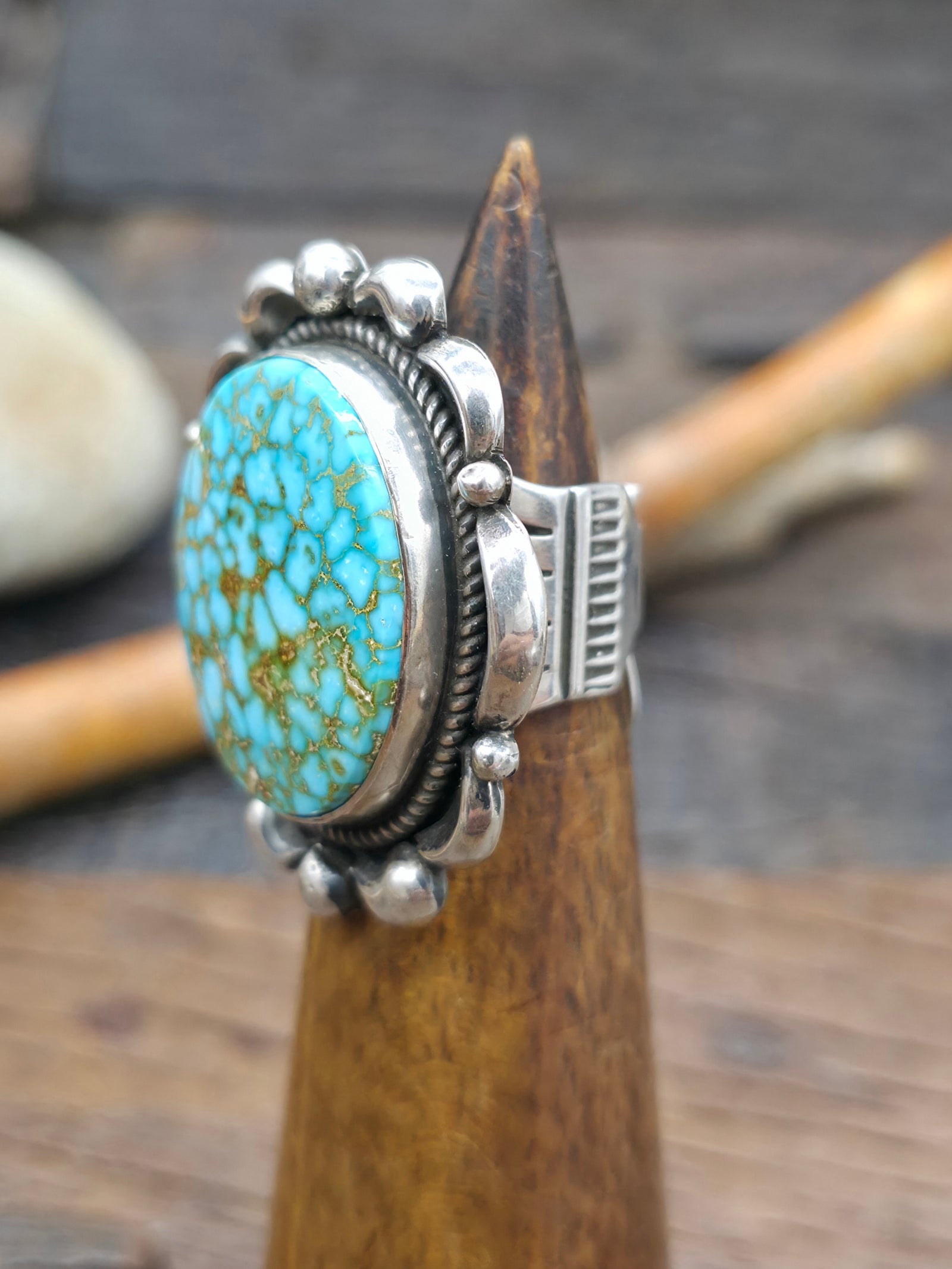 Sterling Silver Kingman Turquoise Statement Ring by Albert Jake - Size 7 1/2