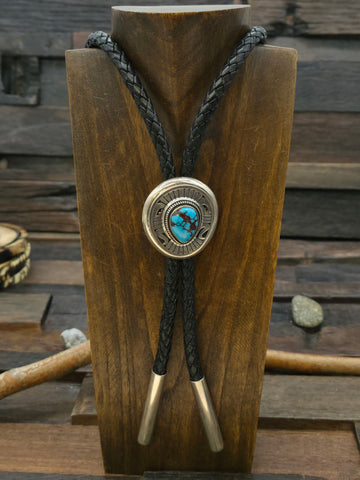 Sterling Silver Green Turquoise Bolo Tie by Rosella Paxton