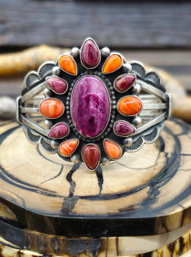 Orange and Purple Spiny Cluster Cuff  - 6 1/2 in.