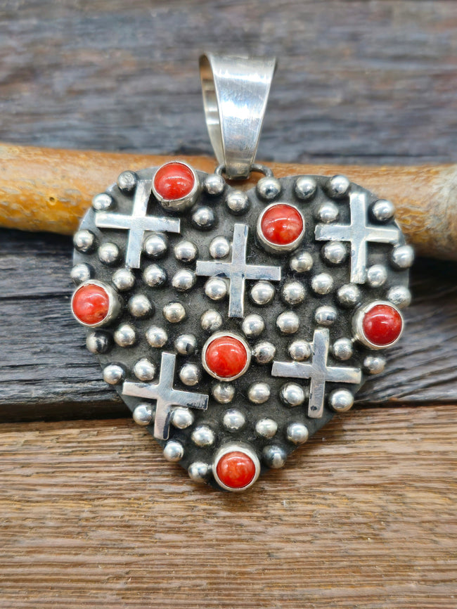 Heart Pendant with Coral by Geneva Apachito