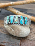 Five Stone Stone Blue Gem Turquoise Stamped Sterling Silver Cuff by LaRose Ganadanegro - 6 3/4 in. with Gap