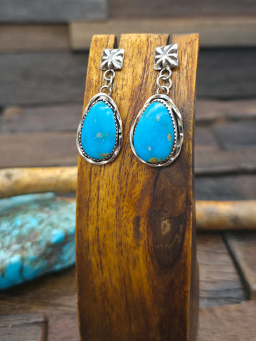 Chief Nickle Dangle Earrings with Turquoise Beads by Owen Lovato