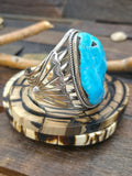 High Shine Sterling Silver and Kingman Turquoise Cuff by LaRose Ganadanegro - 6 1/2 in with Gap