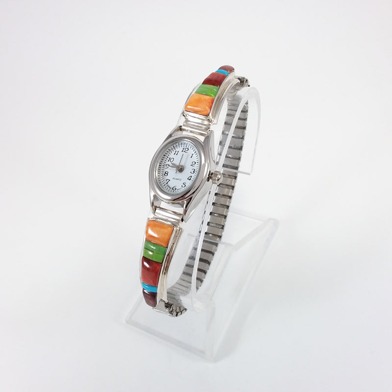 Navajo sterling silver multi stone watch band.