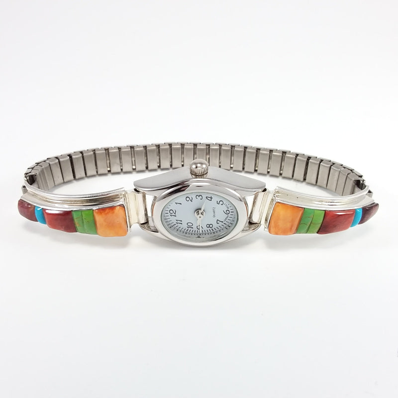 Navajo sterling silver multi stone watch band.
