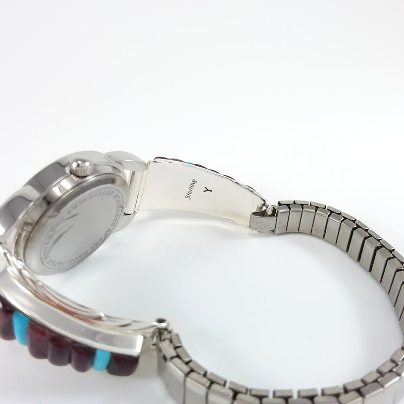 Navajo spiny oyster and turquoise sterling silver watch band.