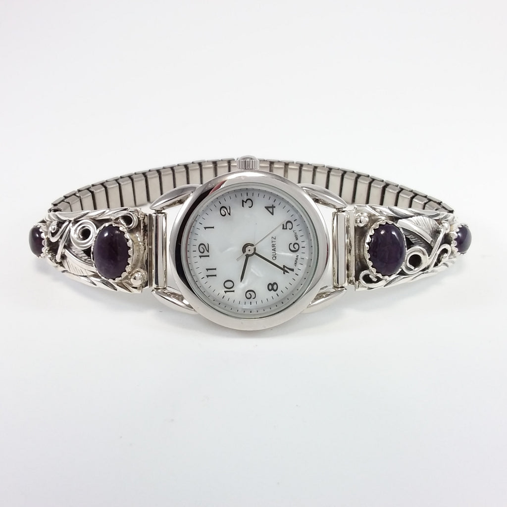 Navajo sugilite sterling silver watch band.