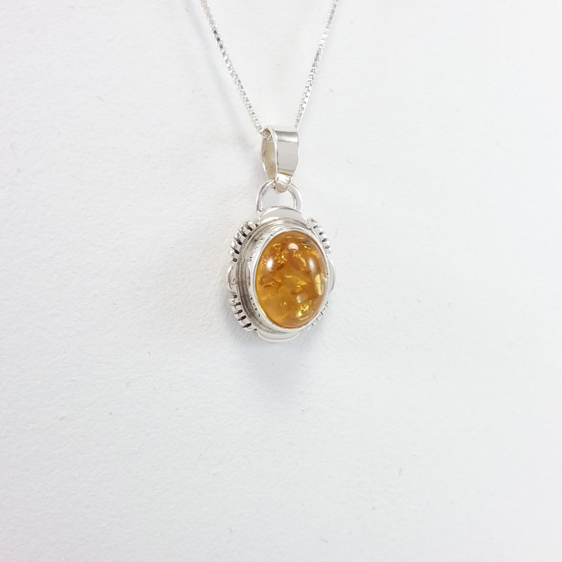 Larry Yazzie Amber Sterling Silver Pendant - Navajo