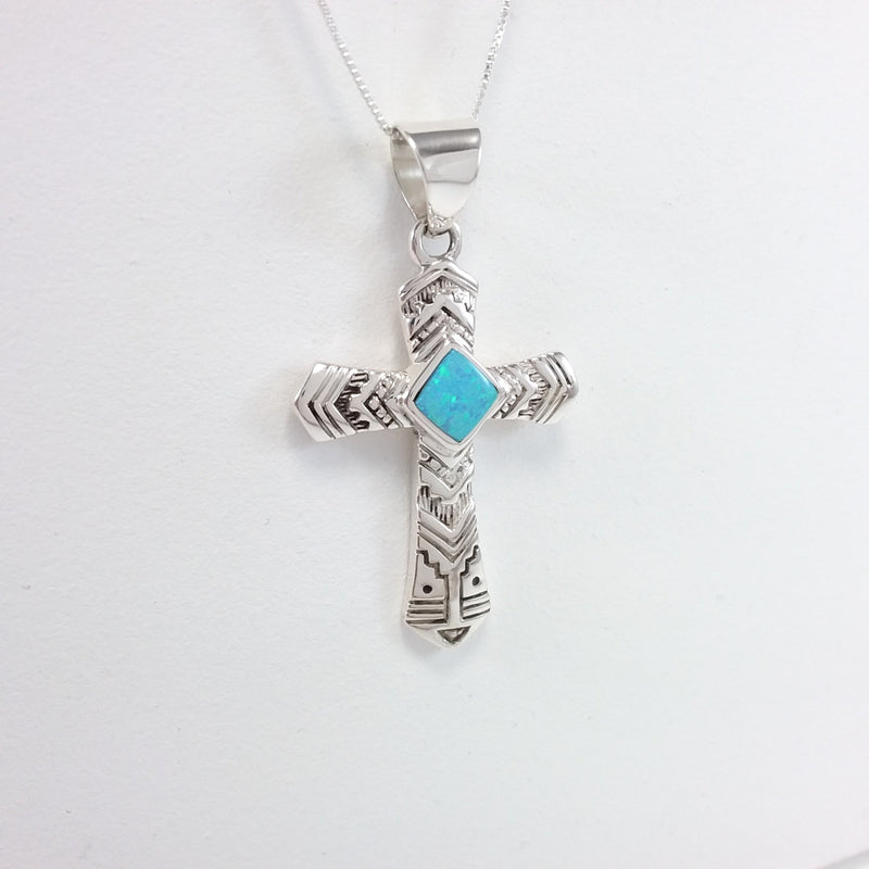 Navajo opal sterling silver cross pendant