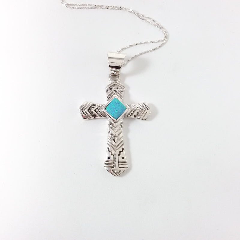 Navajo opal sterling silver cross pendant