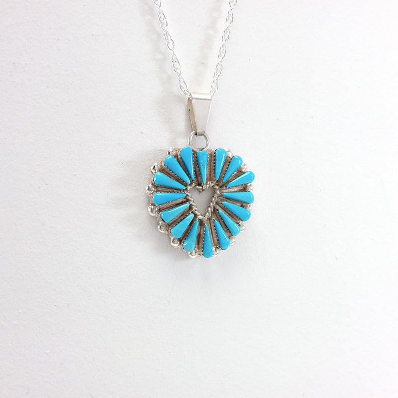 Zuni Pueblo turquoise sterling silver heart pendant