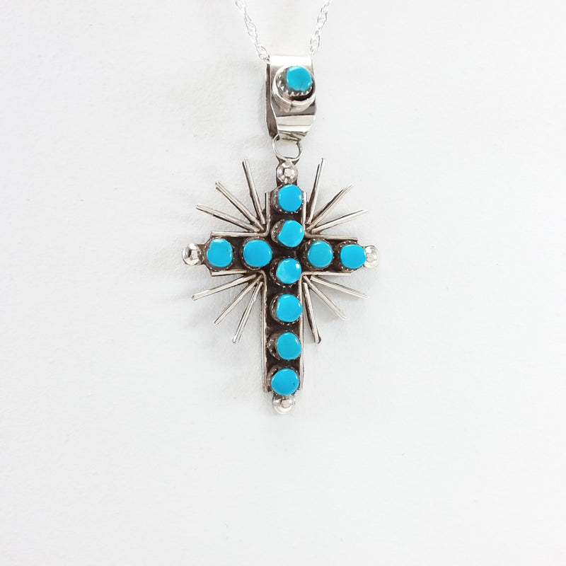 Zuni turquoise sterling silver cross pendant