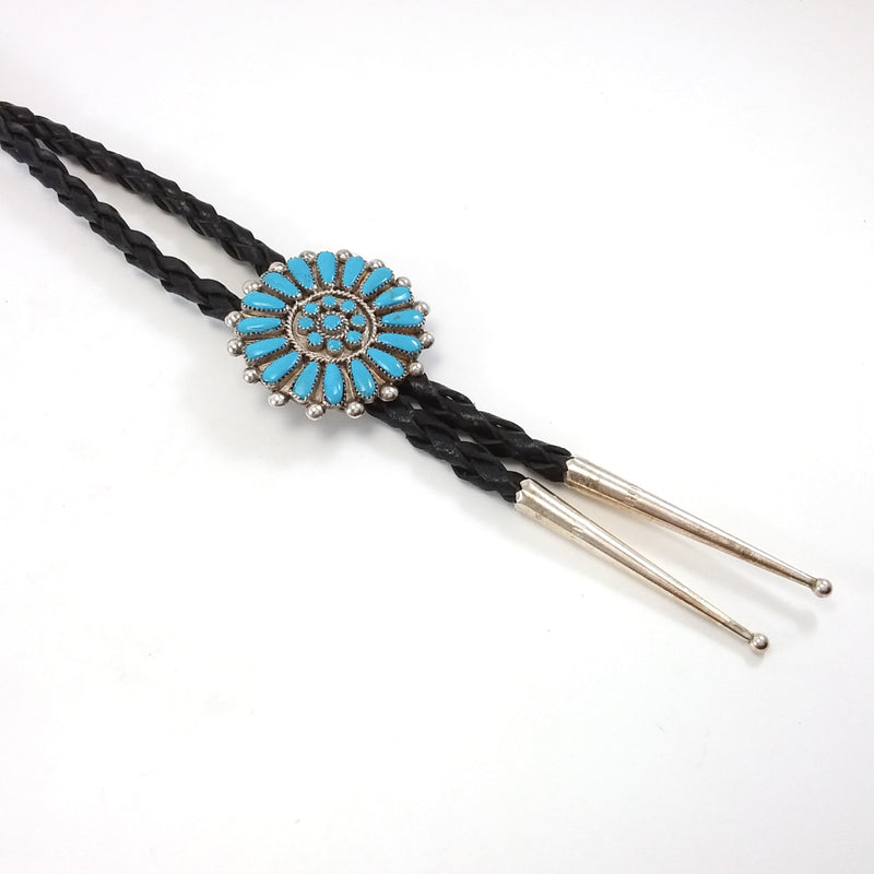 Zuni turquoise sterling silver petit point bolo tie.