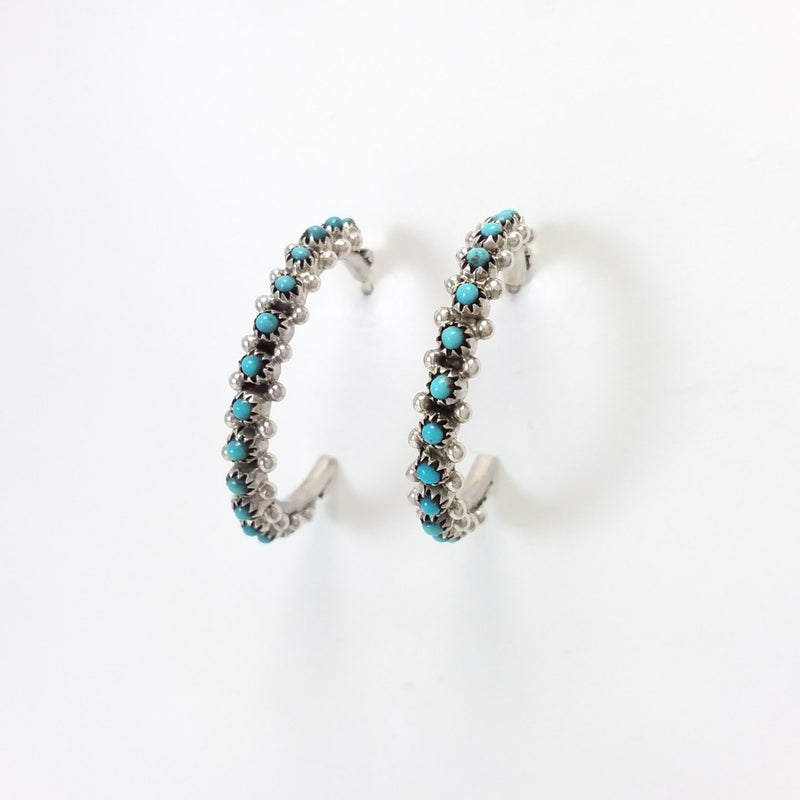 Zuni turquoise sterling silver hoop earrings.