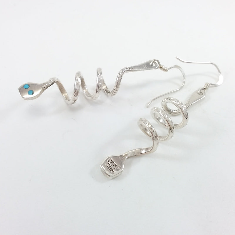 Effie Calabaza sterling silver with turquoise snake earrings.
