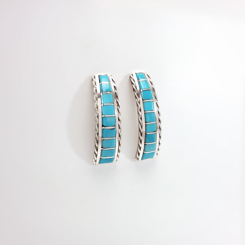 Zuni turquoise sterling silver inlay earrings.