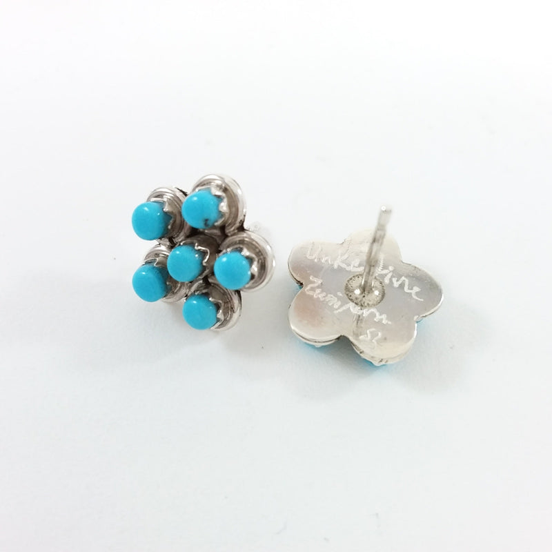 Zuni turquoise sterling silver flower earrings.