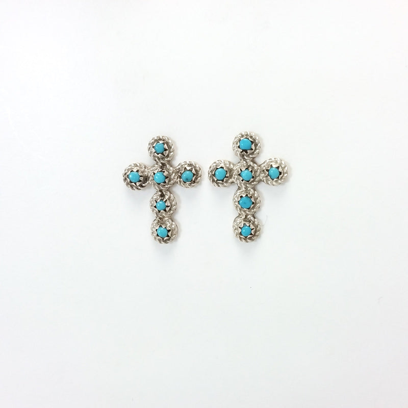 Zuni turquoise sterling silver cross earrings.