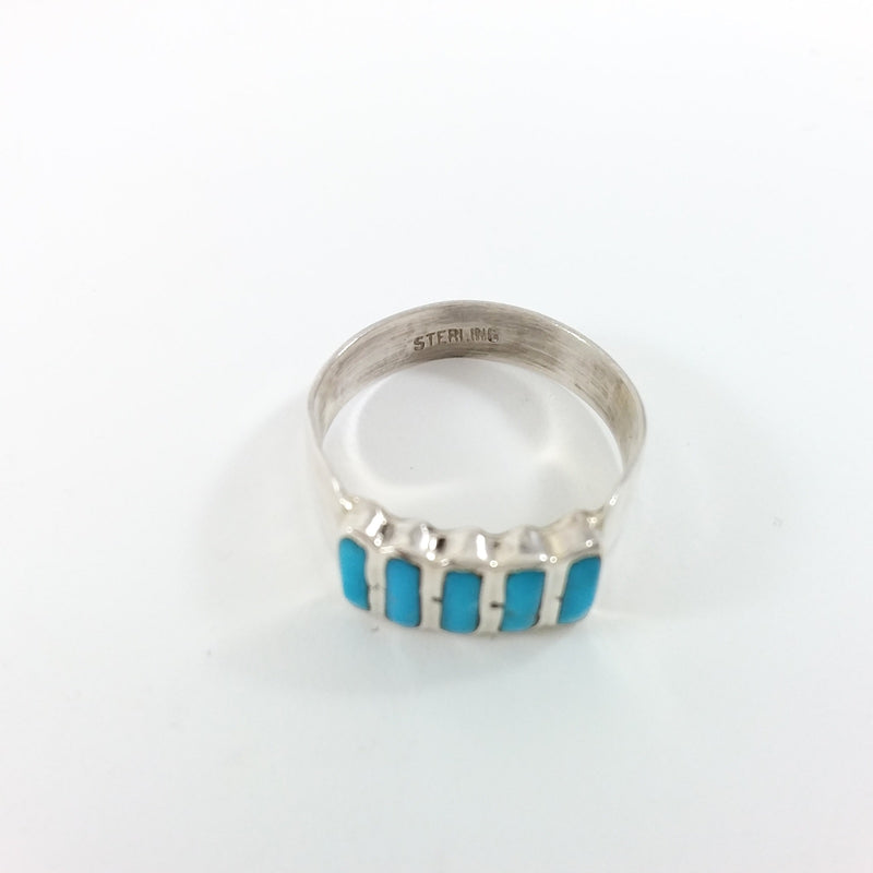 Zuni turquoise sterling silver inlay ring.