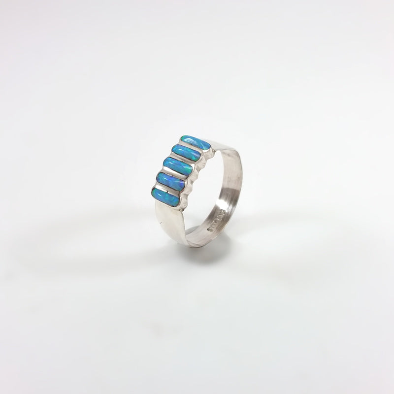 Zuni opal sterling silver inlay ring, pedi point, october birthstone, Indian Native American jewelry
