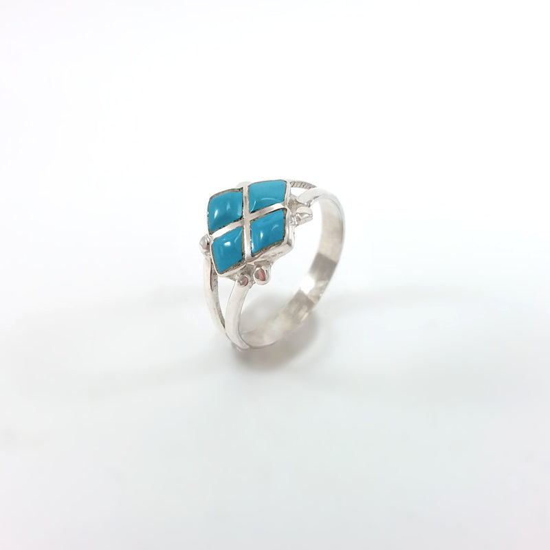 Zuni turquoise sterling silver inlay ring. Inlaid Native American Ring, Indian Jewelry