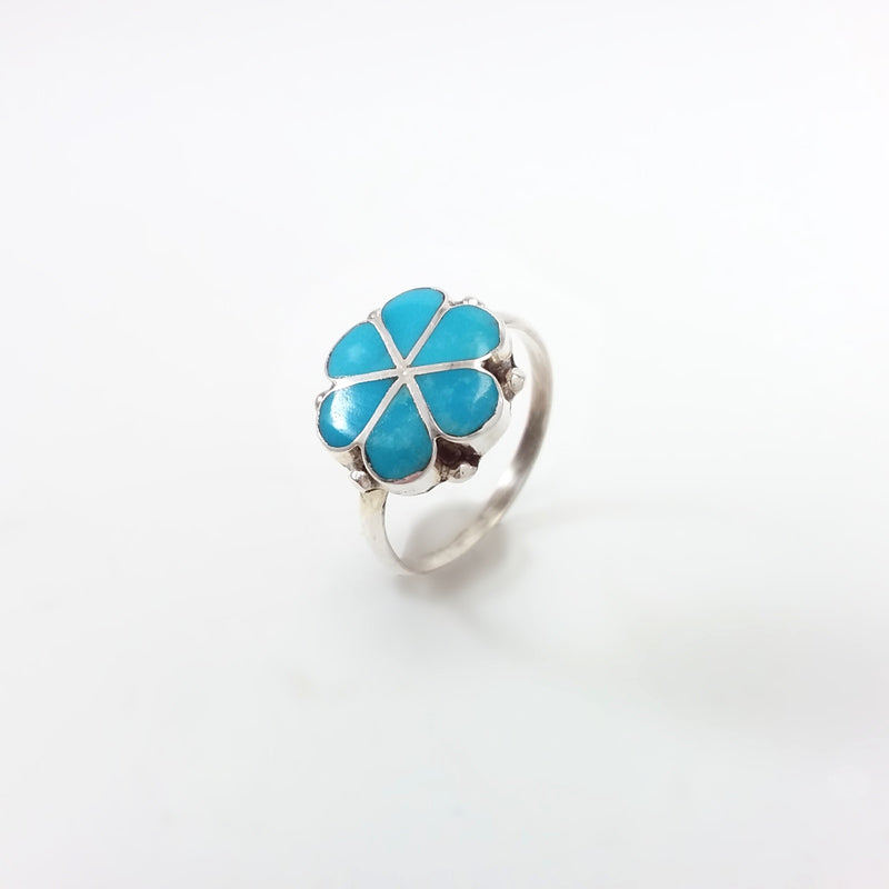 Zuni turquoise sterling silver inlay ring.