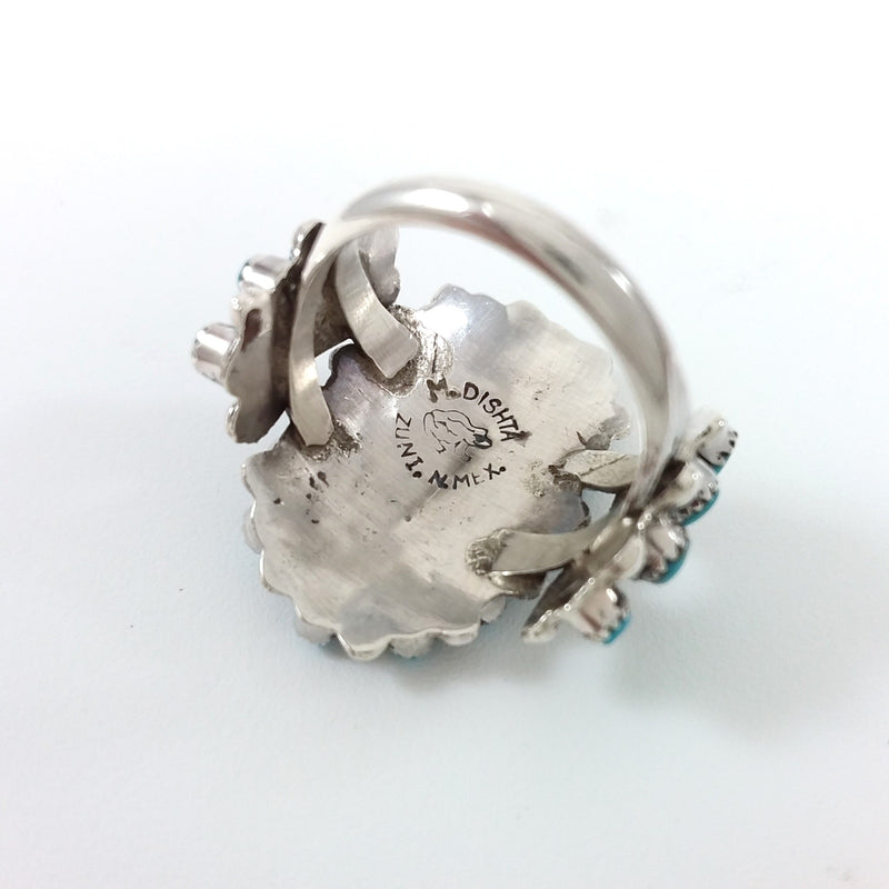 Milburn Dishta Zuni turquoise sterling silver ring.
