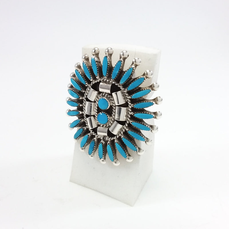 Jon Etsate Zuni turquoise sterling silver needlepoint ring.