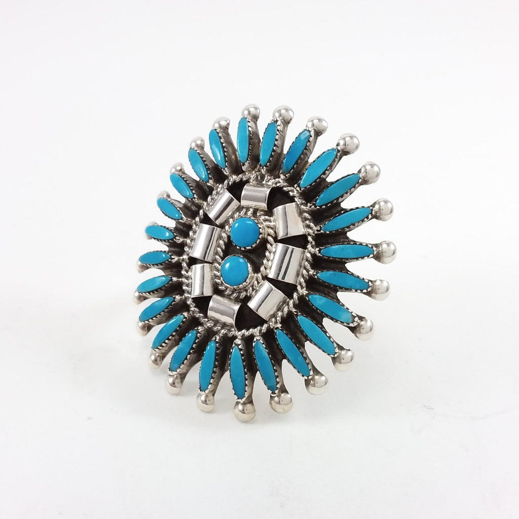 Jon Etsate Zuni turquoise sterling silver needlepoint ring.