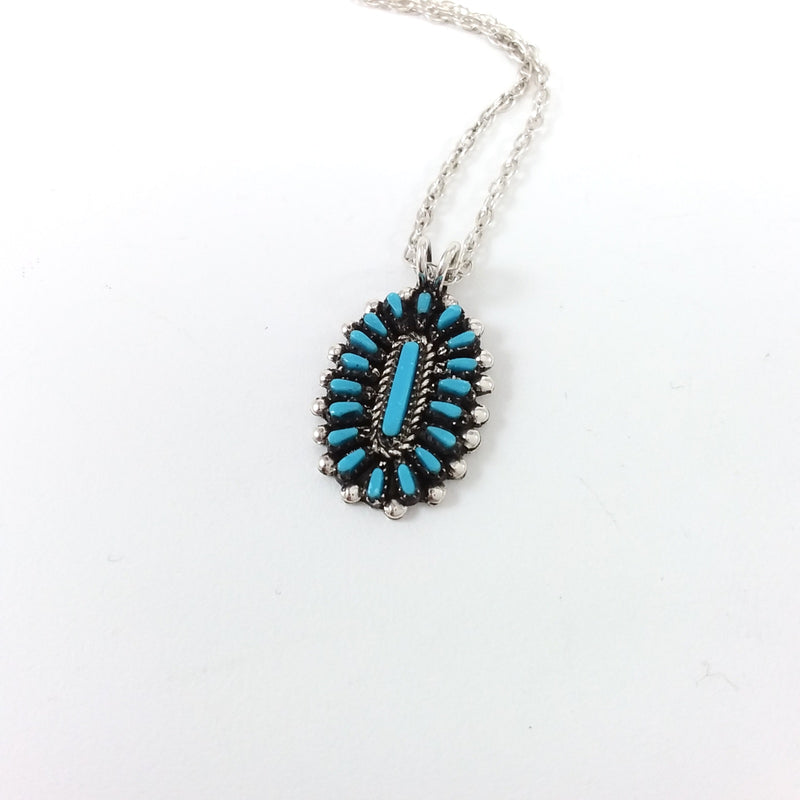 Zuni turquoise sterling silver needle point pendant