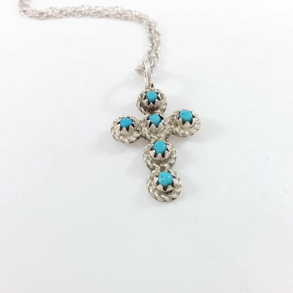 Navajo turquoise sterling silver cross pendant.