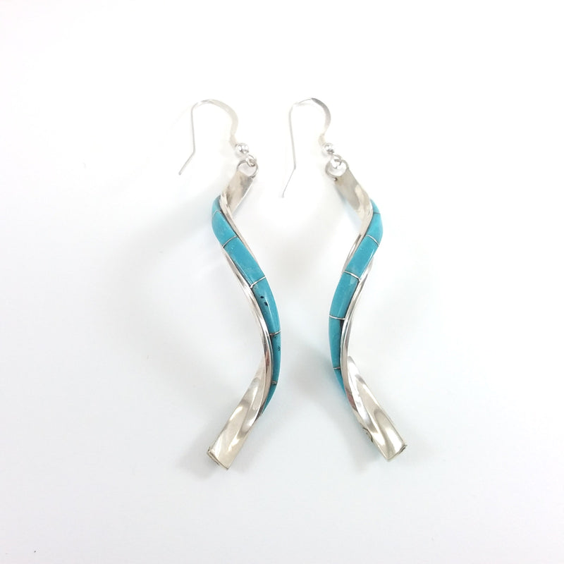 Gloria Waseta Zuni turquoise sterling silver twist earrings.