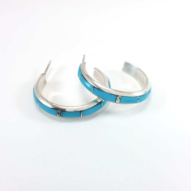 J.C. Chico Zuni turquoise sterling silver hoop earrings.