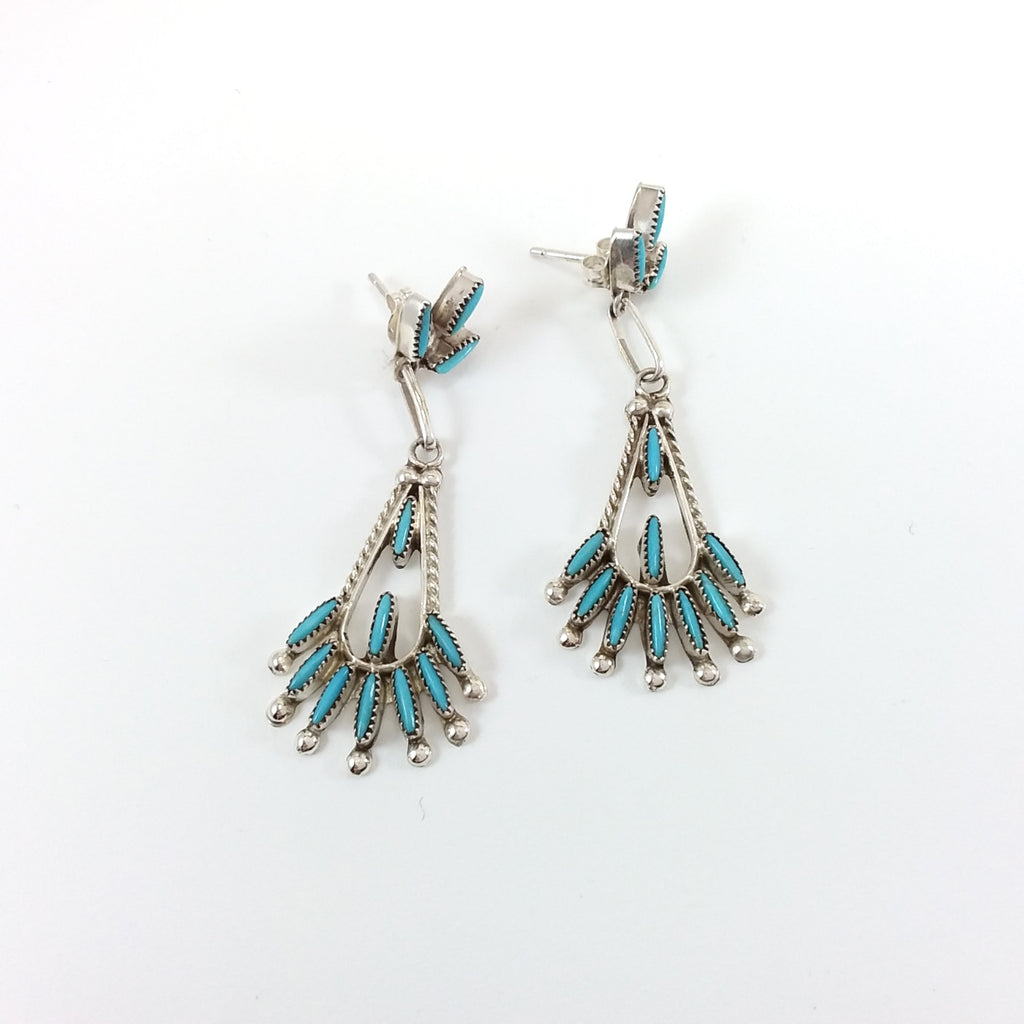Zuni turquoise sterling silver needlepoint earrings.