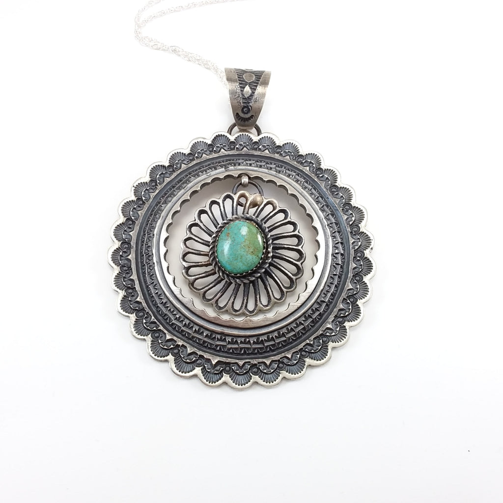 Kevin Billah Navajo turquoise sterling silver pendant.