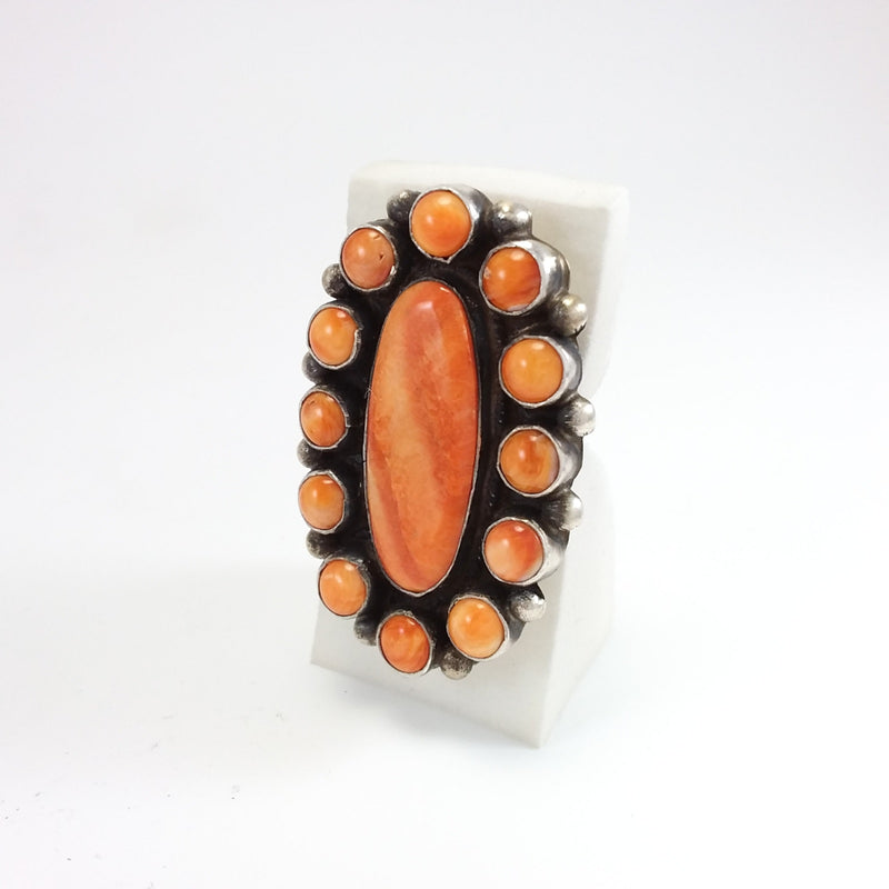 Lee Brown Navajo spiny oyster sterling silver ring.