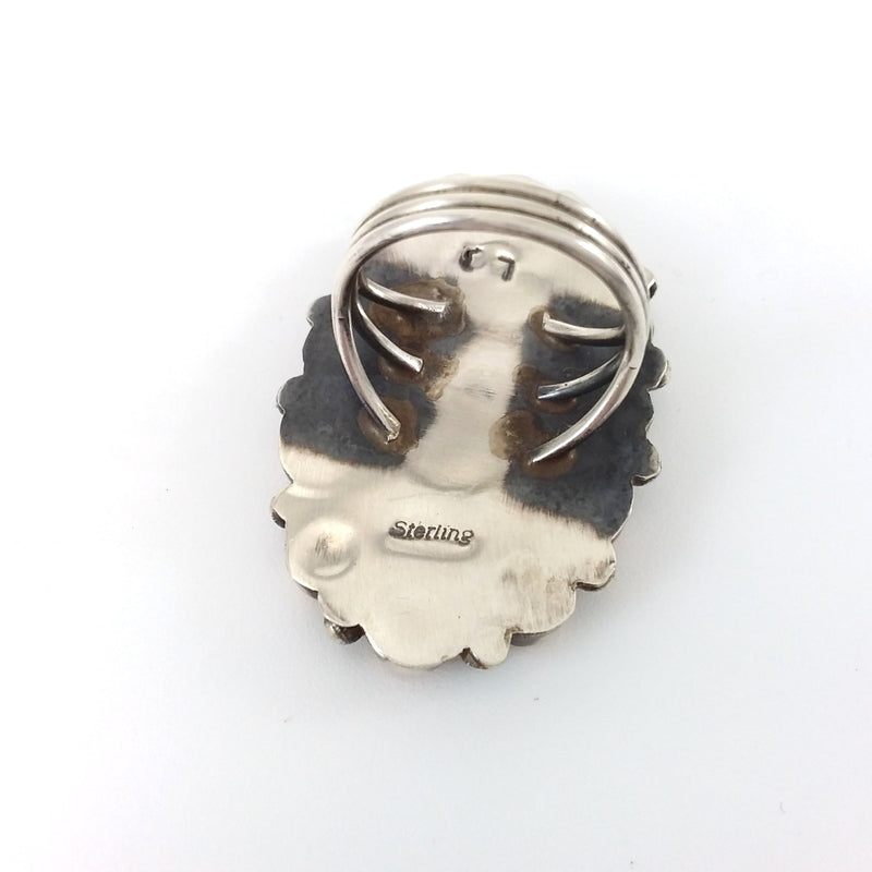 Lee Brown Navajo spiny oyster sterling silver ring.